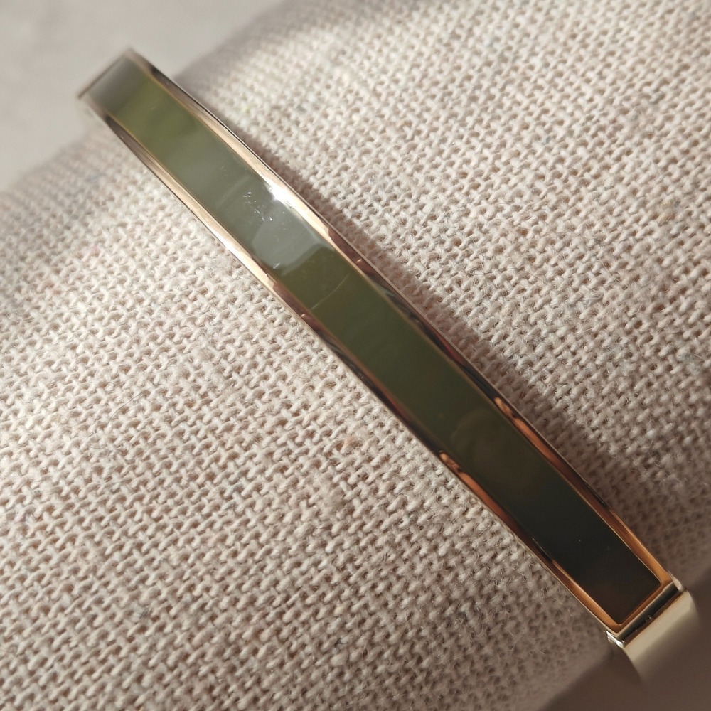 Anne Klein Gold Tone Army Green Enamel Hinged Bangle Bracelet Cuff Extender Link